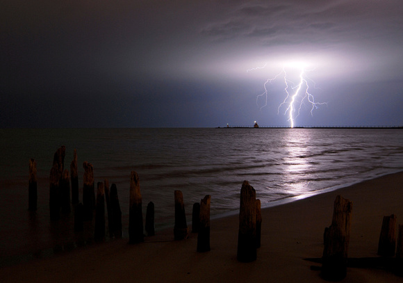 A storm moves across Lake Michigan near Silver Beach in St. Joseph Monday, March 21, 2011.