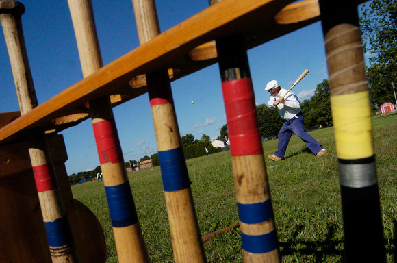 Don Campbell / H-P staff
The House of David Echoes vintage baseball team warms up for a game against the Bench Beamers, Thursday, August 7, 2008, at Lincoln Township Park.