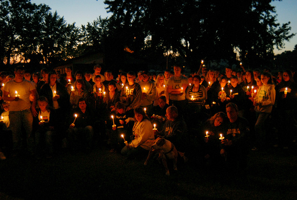 Don Campbell / H-P Staff
Over 400 people gathered Wednesday, September 17, 2008, at Baroda Village Park for a candlelight vigil to honor Zachary Schoenbach and Joseph Harding Jr. who were killed in an